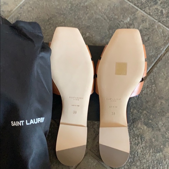 Saint Laurent Brown Tribute Ysl Nu Pieds FLATS 8 - Picture 6 of 6